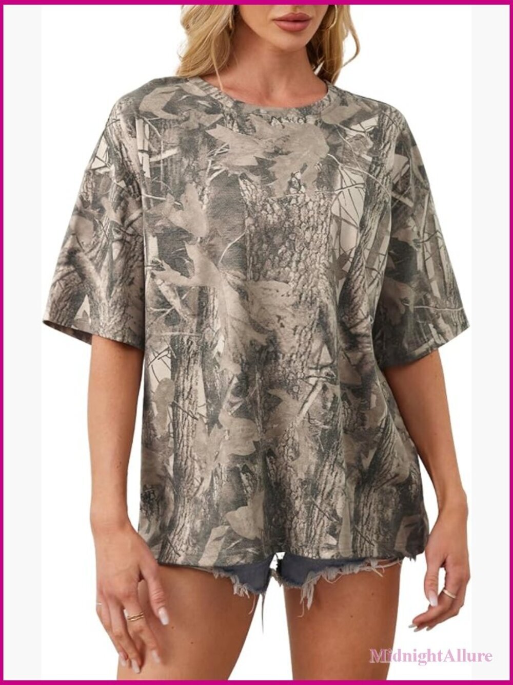 Women's Camo Maple Leaf Short Sleeve T-Shirt Oversized
